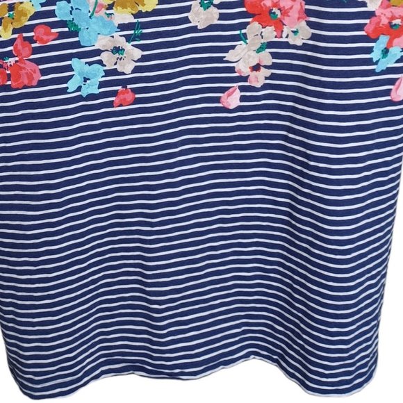 Joules Womens Floral Top Size 12 Harbour Print Blue White Stripe Button Accents - Picture 5 of 6